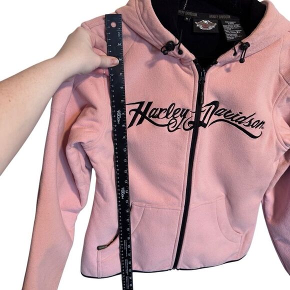 Harley Davidson- Soft Shell Zip Front Lightly Padded Pink Hoodie Jacket, M - Picture 11 of 14